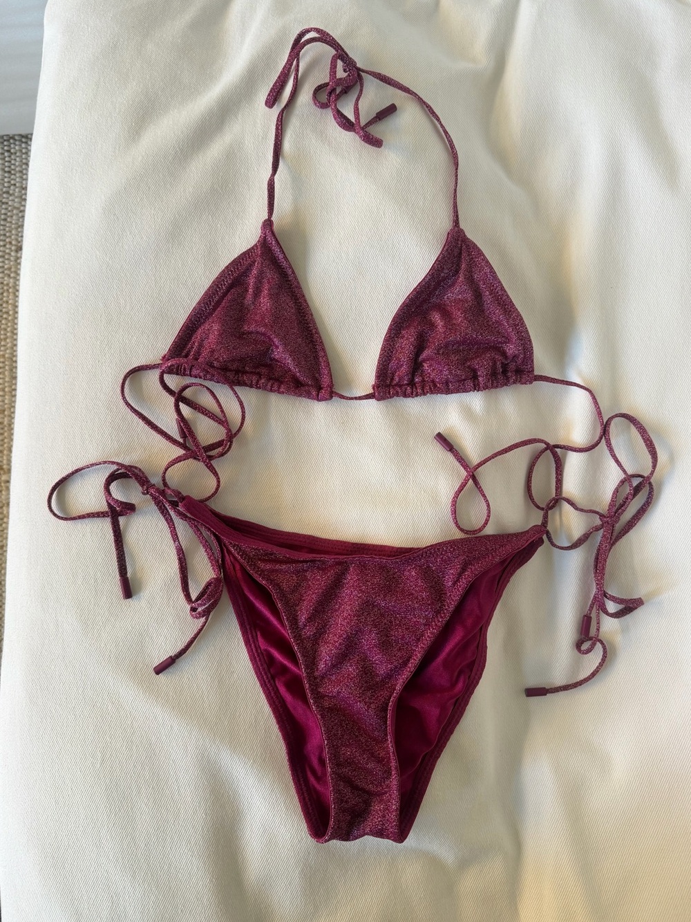 TRIANGL swimwear Shimmery Maroon Tie Triangle Bikini